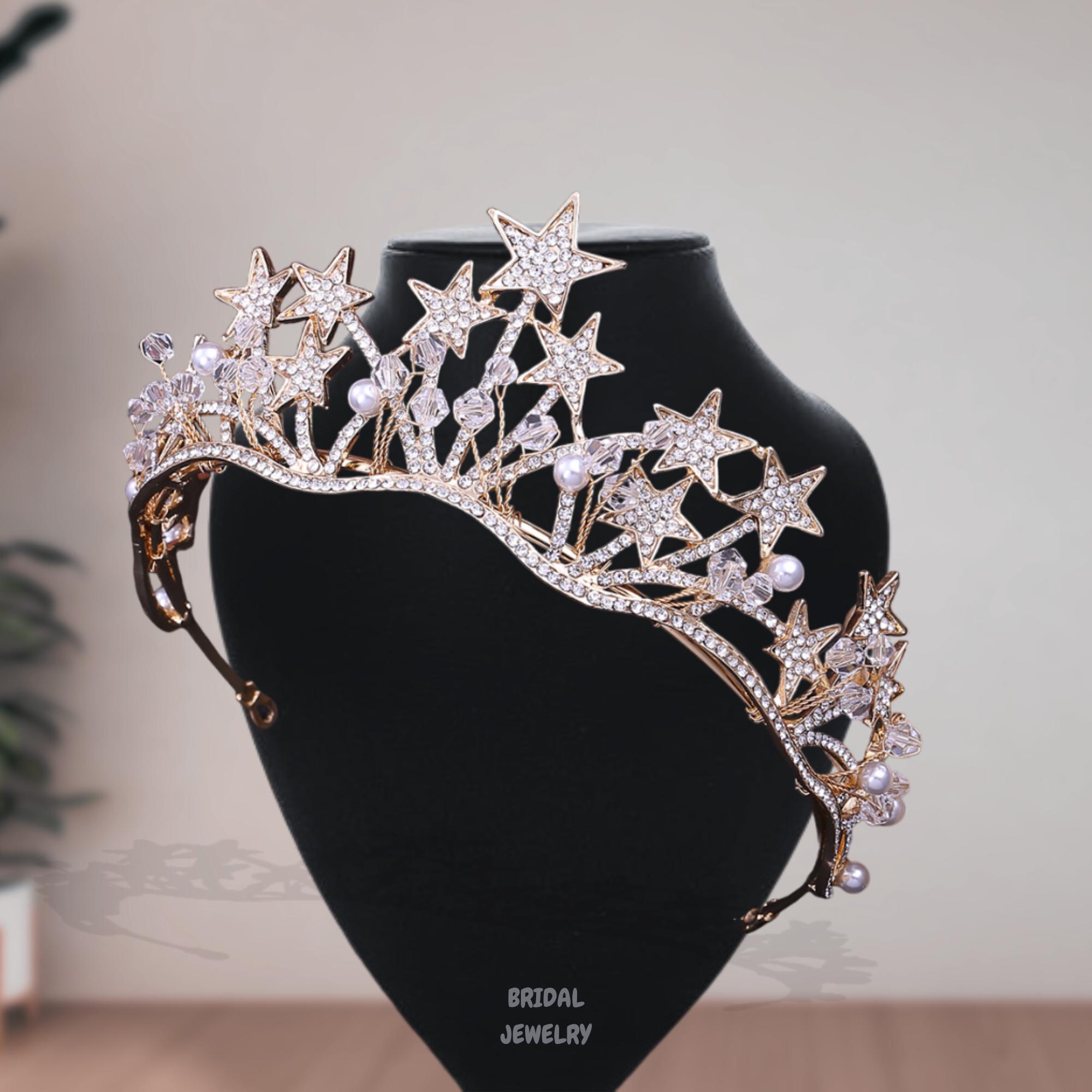 Bling Rhinestone Star Crown Crystal Tiara Bridal Headpiece Hair Wedding Wedding Star Crown Hair Jewelry Bridal Headpieces Rhinestone  main image 3