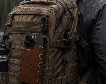 Brown Tactical Phone Holder: MOLLE or Belt Clip - Impact Resistant.