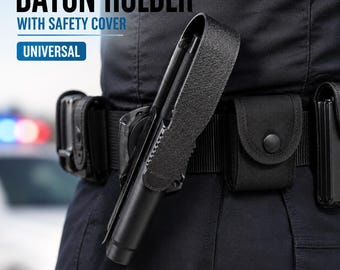 Heavy-Duty 21” Baton Holder with Safety Cover | Locking Flap, Emergency Quick Release, 360 swivel.