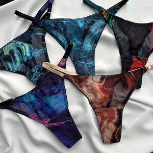 5-delig meshslipje, mesh stringset, Intimates Closet-lingerie, 5-delig eenvoudig damesondergoed, mesh-ondergoed, slipje, stringset