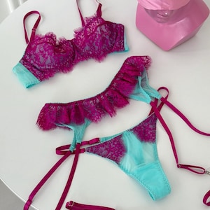 Lingerie en maille, lingerie florale, sous-vêtements en dentelle, lingerie, lingerie de mariée, ensemble de lingerie de mariée, ensemble soutien-gorge et culotte, soutien-gorge transparent, ensemble de lingerie