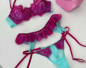 Lace lingerie set, Mesh lingerie set, Sexy Lace Underwear, Bridal lingerie set, Transparent lingerie, Handmade lingerie, Custom lingerie