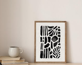 Minimalistische zwarte vormen kunstafdruk | Scandinavisch interieur (digitale download)