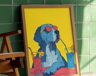 Estampa de cachorro pop art: pôster de animal de estimação descolado, decoração colorida para casa (download digital)