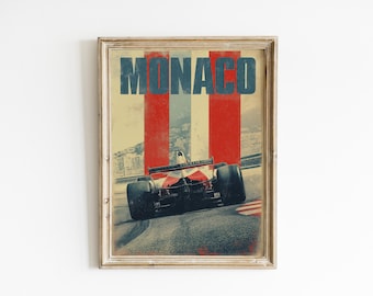 Monaco Grand Prix Vintage F1 Poster, Retro Motorsport Wall Art (Digital Download)