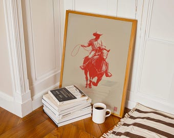 Cowboy Horse Rider Art Print, Rustic Western Decor (Digital Download)