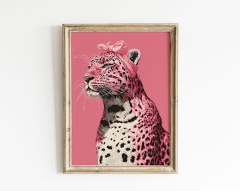 Pink Leopard Wall Art, Feminine Animal Poster, Modern Boho Safari (Digital Download)