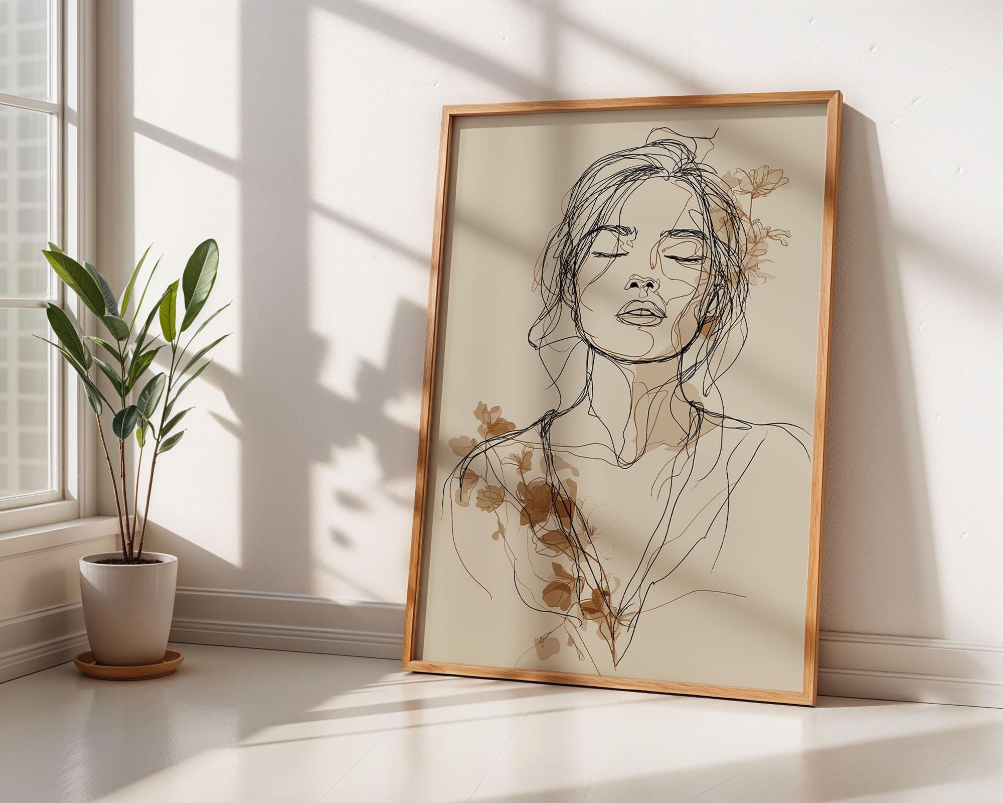 Minimalist Woman Line Art Print, Feminine Abstract Portrait Wall Art ...