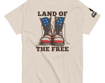 Land of the Free Shirt | Patriotic Boots Shirt | 4th of July Shirt | Patriotic Mens Tee | USA Soldier Boots Shirt | Independence Day Tee