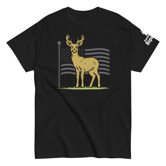 Patriotic Deer Tee | USA Flag Deer Graphic Tee | Deer with Flag Shirt | Deer Season Shirt | American Pride Shirt | Hunting Trip Tee