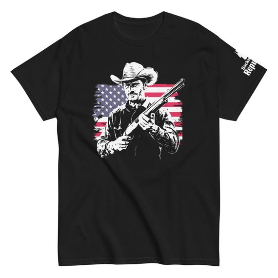 Patriotic Cowboy Marksman Shirt | USA Flag Graphic Tee | American Pride Shirt | Hunting Trip Tee | Cool Dad Tee | American Flag Shirt