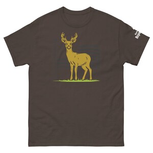 Patriotic Deer Tee Chocolate | USA Flag Deer Graphic Tee Chocolate | Deer with Flag Shirt Chocolate | Deer Season Shirt Chocolate | American Pride Shirt Chocolate | Hunting Trip Tee Chocolate