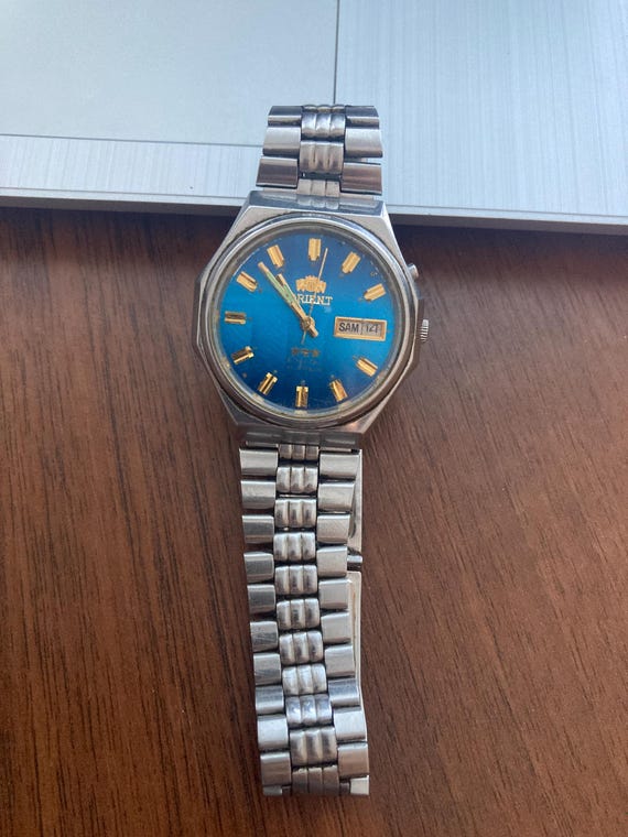 Vintage Orient Three Star Automatic Watch - Rare Royal Blue Dial - Original Japanese Mechanical Timepiece - Retro 80s Style