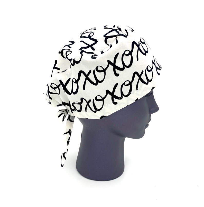 technician adjustable surgery hat nurse dentist veterinarian for doctor hygienist XOXO black and white Valentine tie back scrub cap