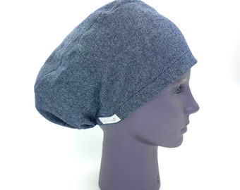 Blue linen and cotton EURO STYLE scrub cap, surgery hat, medical surgical hair cover for doctor, vet, nurse, dentist, hygienist, healthcare