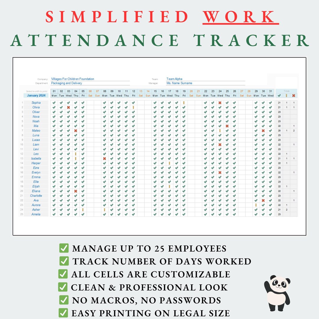 2025 Easy Work Employee Attendance Record Tracker Template in Microsoft ...