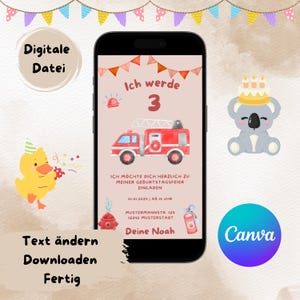 Invitación - cumpleaños infantil - bomberos - digital