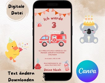Einladung - Kindergeburtstag - Feuerwehr- digital