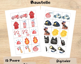 Memory Game - Fire Department Police - Digital Template