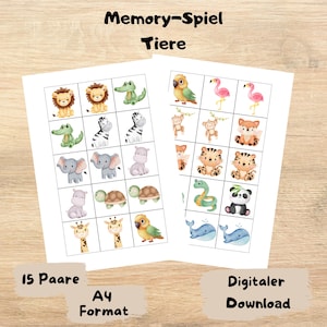 記憶ゲーム - 動物 - デジタル テンプレート