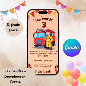 Invitation - Children&#39;s Birthday - Fire Department - digital