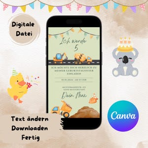 Einladung - Kindergeburtstag - Bagger - digital