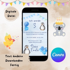 Einladung - Kindergeburtstag - Pinguin - digital
