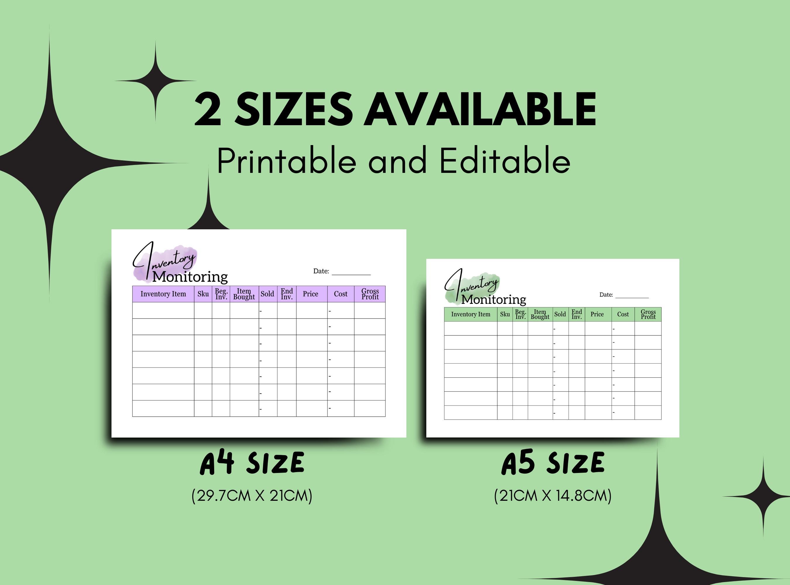 Printable Editable Inventory Management Form for Small Business ...