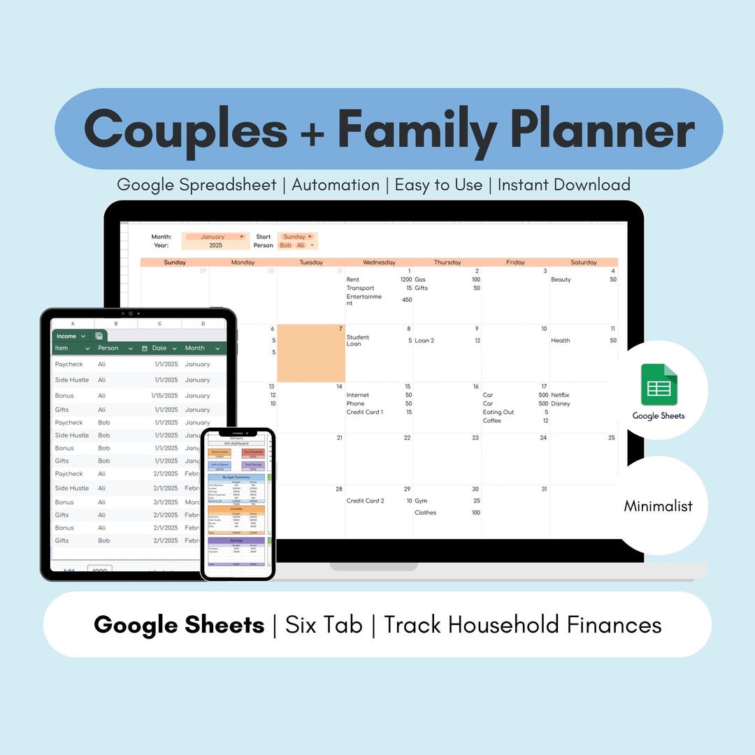 Couples Budget Spreadsheet for Monthly & Weekly Expense Tracking, Joint