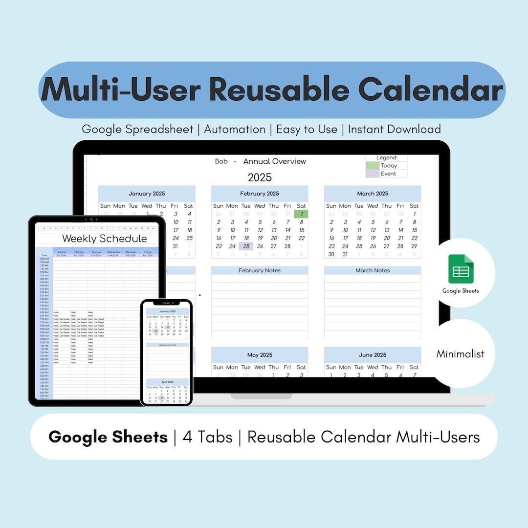Reusable Automated Multi person Calendar Monthly Weekly Annual