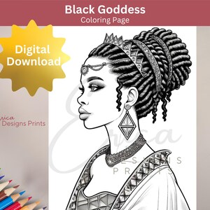 Coloring Page, Goddess Coloring, Black Woman, Black Goddess, African-American Coloring Page, PDF Printable, Downloadable Coloring Page