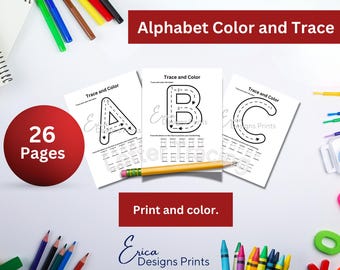 Alphabet Trace and Color Printables | Alphabet Worksheets | ABC Digital Downloads