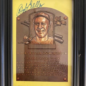 Cleveland Indians Bob Feller Autographed Hall of Fame Plaque Postcard – MLB HOF Legend  - Guardians - Major League Memorabilia