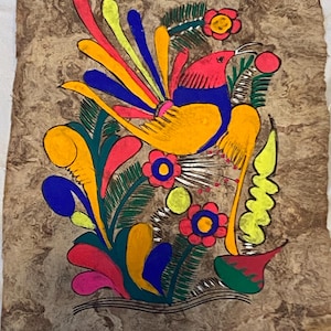 Set of 5 Mexican Amate Bark Paintings – Hand Painted Birds & Flowers – Folk Art – Papel Amate Wall Decor - Boho Rustic Wall Decor