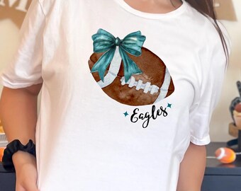 Eagles Coquette Bow T-Shirt for Women Game Day Fall Fashion Let&#39;s Go Eagles Mascot Spirit Tee Football Season Shirt Coach Mom Gift