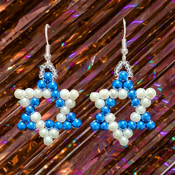 Blue & White Hanukkah Star of David Earrings