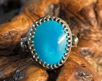 Vintage Sterling Silver Round Turquoise Ring Size 7