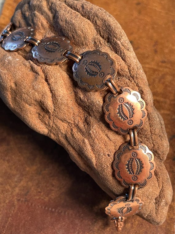 Southwestern Style Copper Rattlesnake Jaw Stamped Concho Link Bracelet