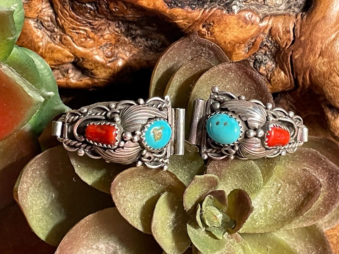 Vintage Squash Blossom Leaf Sterling Silver Turquoise and  display picture 1