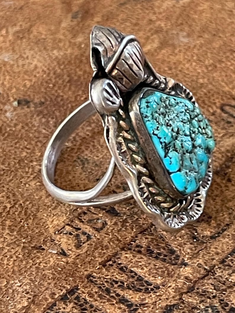 Vintage Navajo Sterling Silver and Turquoise Ring Size 7 - Etsy