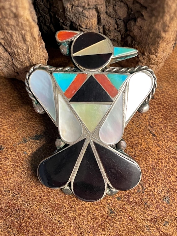 Marvelous Vintage Signed Native American Zuni Inlay Jet Turquoise Thunderbird E Cellicon Bolo Marvelous Vintage Signed Native American Zuni Inlay Jet Turquoise Thunderbird E Cellicon Bolo