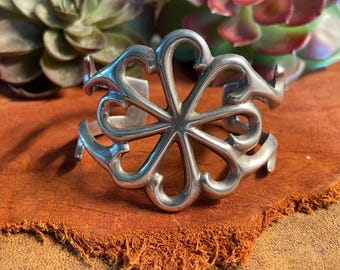 Vintage Navajo Sterling Silver Sandcast Cuff Bracelet