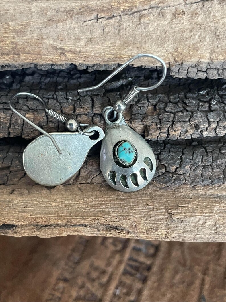 Vintage Sterling Silver Navajo Shadow Box Bear Paw Turquoise Dangle ...