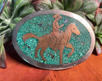 Vintage Silver & Turquoise Bucking Horse Buckle | Made in Mexico Vintage Silver Inlayed Turquoise Horse Belt Buckle Mexico | eBay main image 2