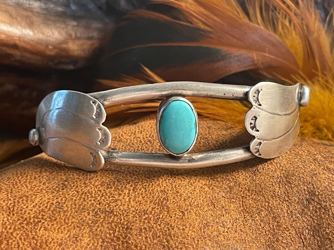 Vintage Sterling Silver and Turquoise Winged Cuff Bracelet - Etsy