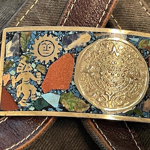 Aztec Calendar Silver Belt Buckle - Etsy display picture 3
