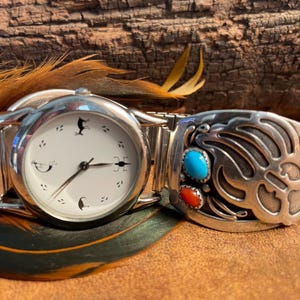 vintage turquoise and red watch Vintage Navajo Richard Begay Sterling silver turquoise and  main image 3