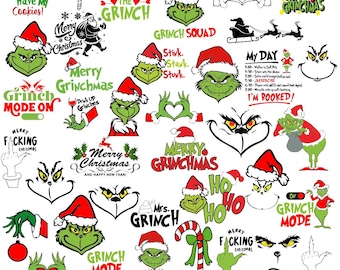 Grinch Faces SVG Bundle: Christmas Clipart, Cut Files, Instant Download