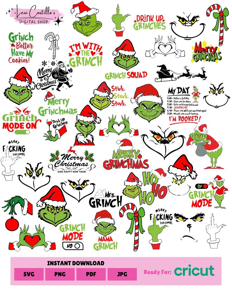 Grinch Faces SVG Bundle: Christmas Clipart, Cut Files, Instant Download ...