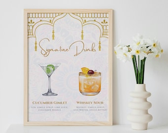 Editable Wedding Bar Menu Template - Classic Indian - 8.5''x11'' - Wedding Drinks Menu, DIY Printable, Canva Edit